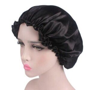 Black Satin Silky Hair Bonnet with Elastic Band (Never Worn)